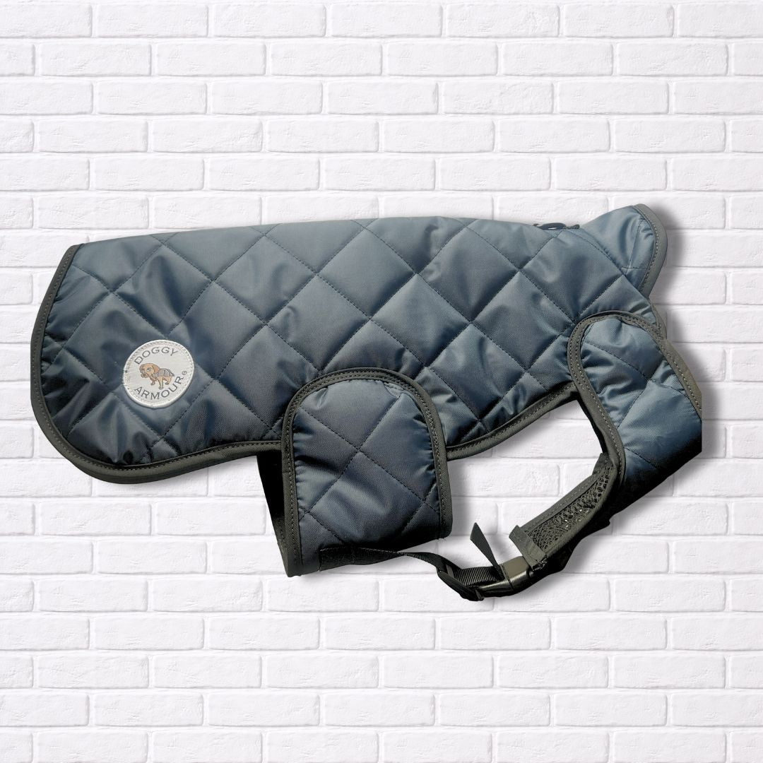 Small - Blue Quilted - Protective Dog Coat - Armoured Bite Resistant Dog Coat