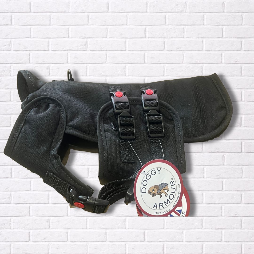 XXSmall - Black - Protective Dog Coat - Armoured Bite Resistant Dog Coat