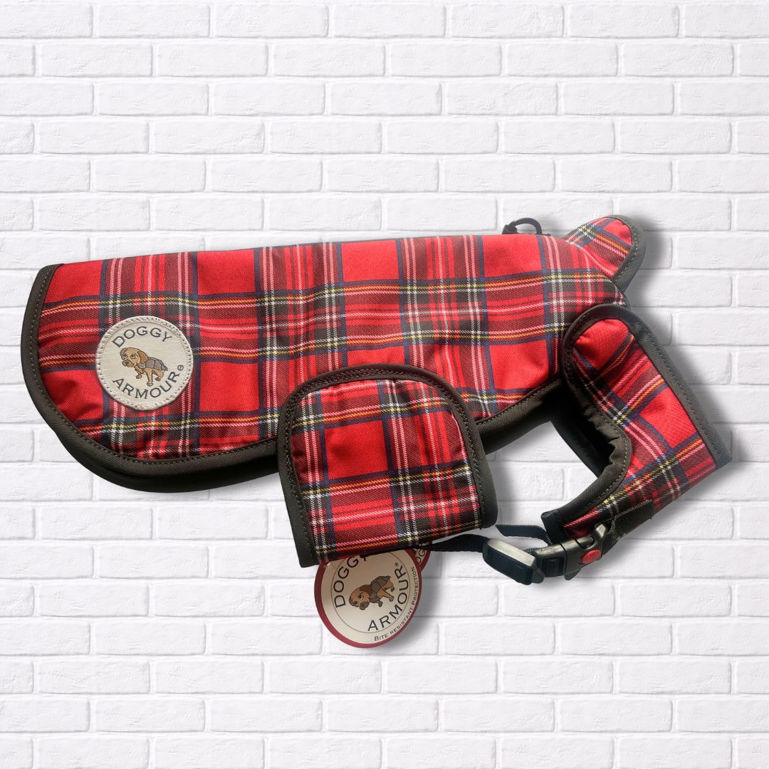 XS Red Tartan - Protective Dog Coat - Armoured Bite Resistant Dog Coat