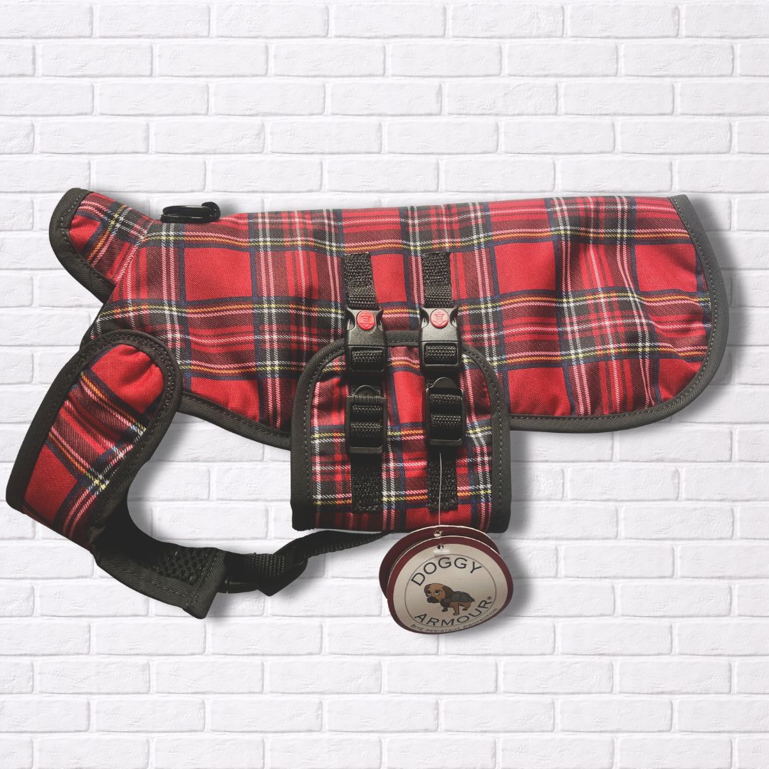 XS Red Tartan - Protective Dog Coat - Armoured Bite Resistant Dog Coat